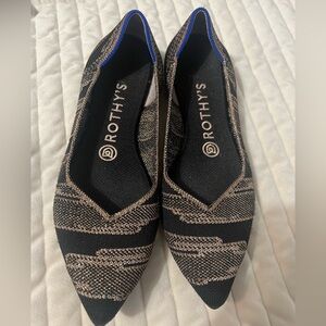 Rothy's Black Flats with Metallic Gold Knit Accents